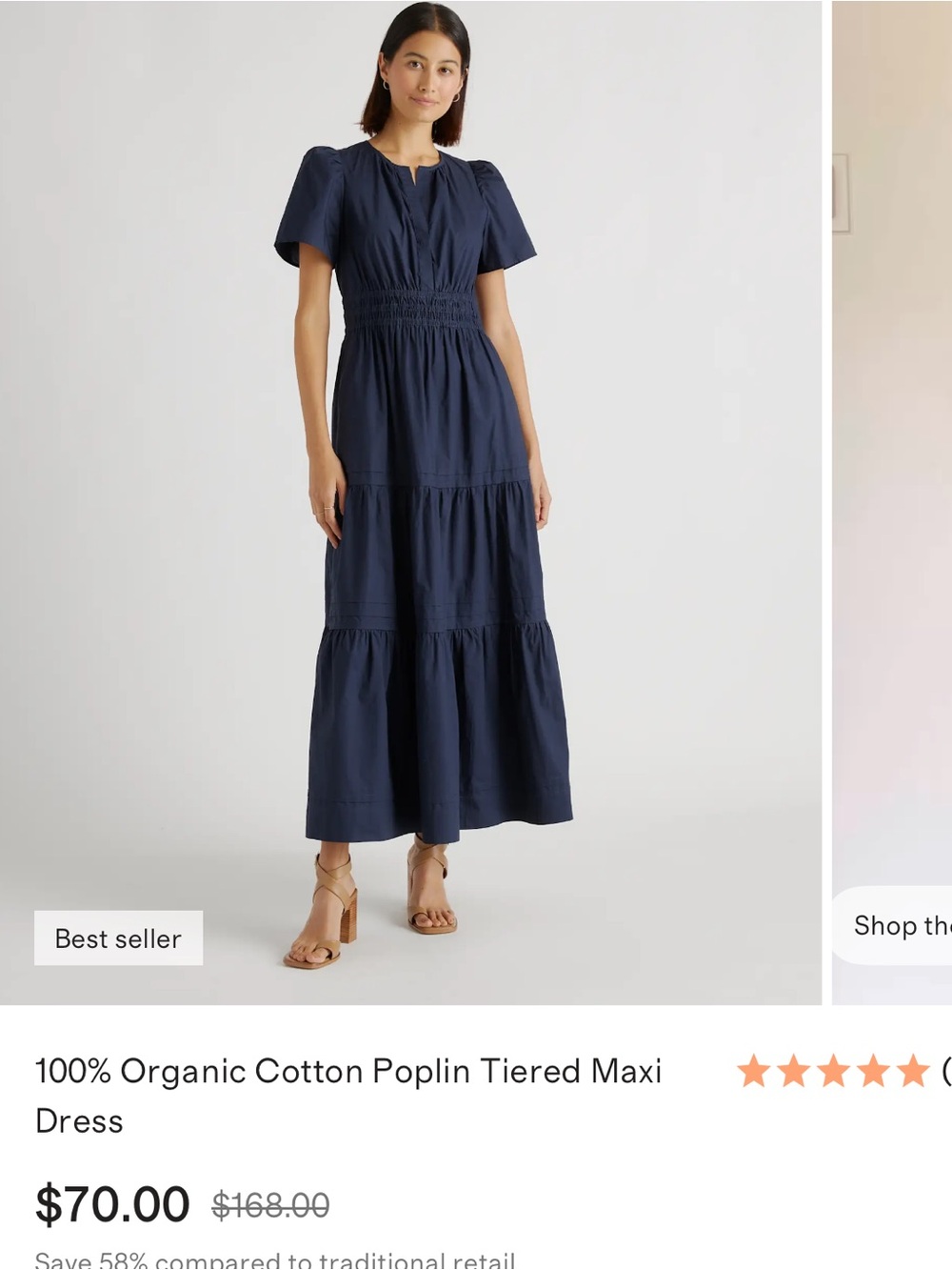 Quince Organic Cotton Poplin Navy Tiered Maxi Dress
